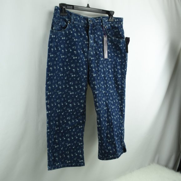 Gloria Vanderbilt NWT Sze 12P Blue & Flower Capri - Picture 4 of 6